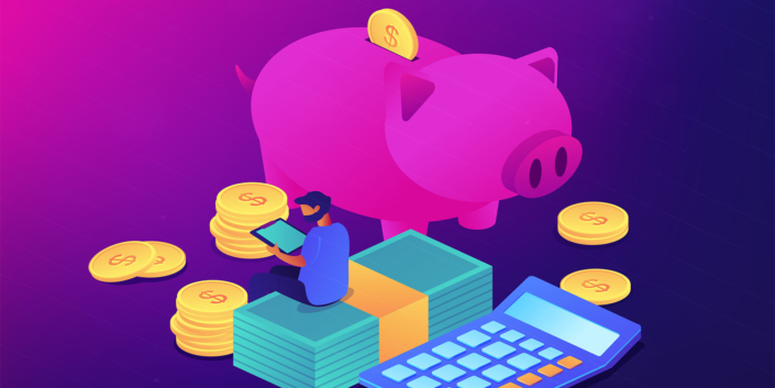 Budget control app isometric 3D concept illustration.